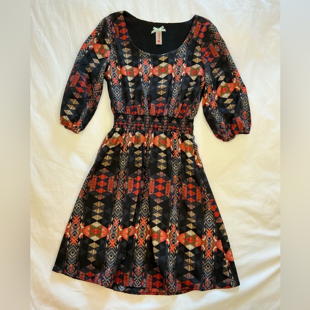 DOWNEAST Aztec black & orange dress women’s size XS